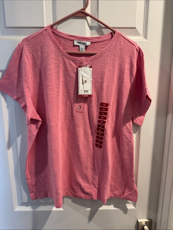 Nine West Tops - Nine West Rose Pink Short Sleeve Henley Top